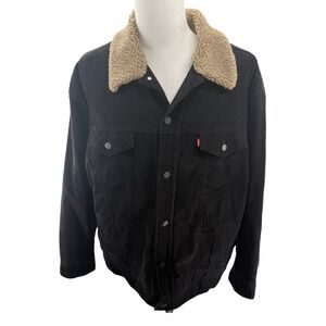 Levi's Mens Black Corduroy Sherpa Lined Trucker Jacket XXL